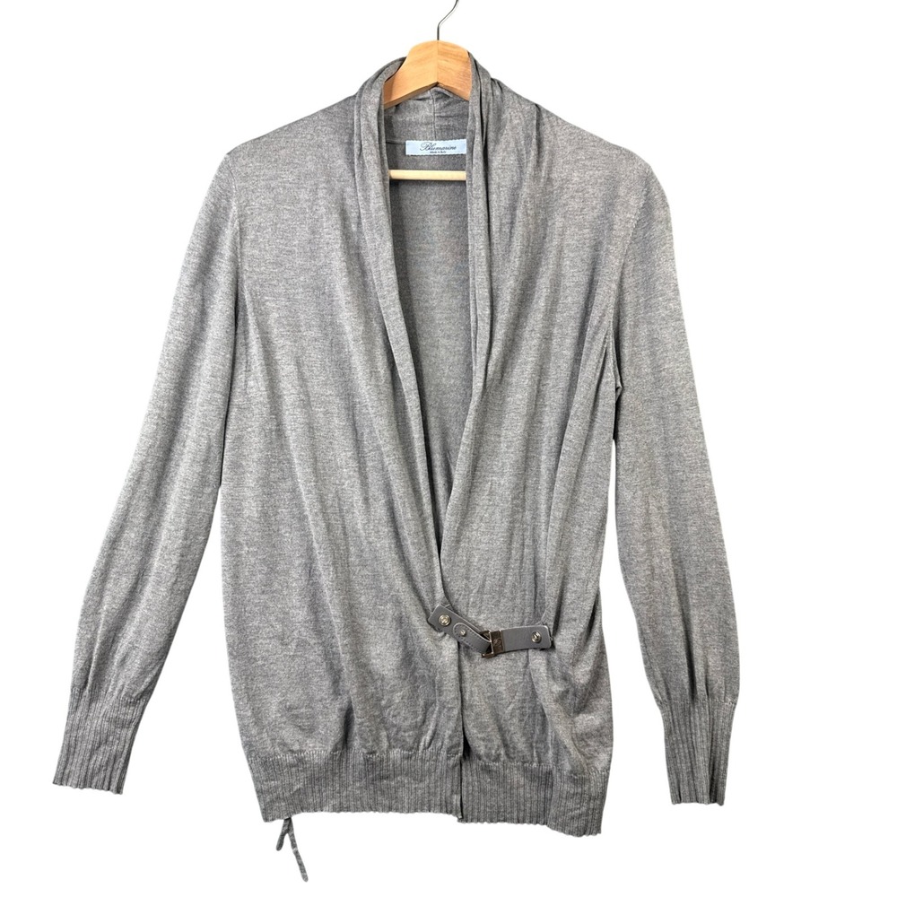 Blumarine Gray Fine Knit Shawl Collar Buckle Cardigan Sweater Size 46/40